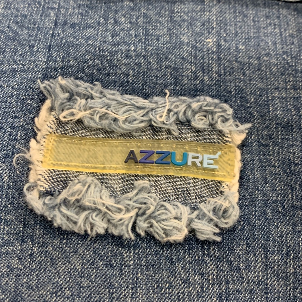 Azzure Denim Jumpsuit Shorts with Frayed Patch Accent - Picture 3 of 14